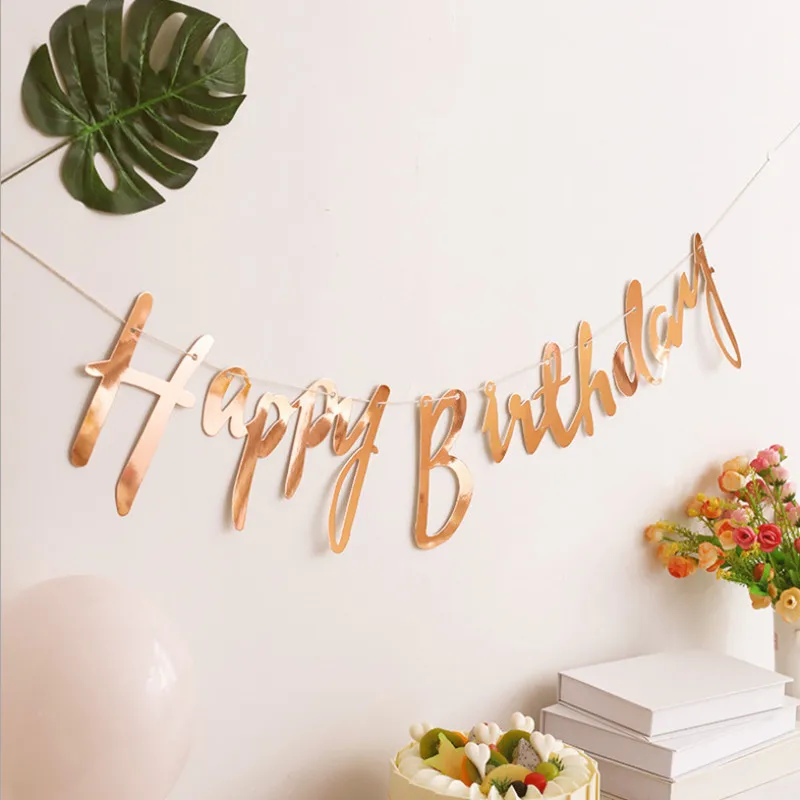 Gold Silber Alles Gute zum Geburtstag Banner Wimpelkette Papier Geburtstag Party Hängegirlande Banner Jungen Mädchen Babyparty Dekoration – Detail 6