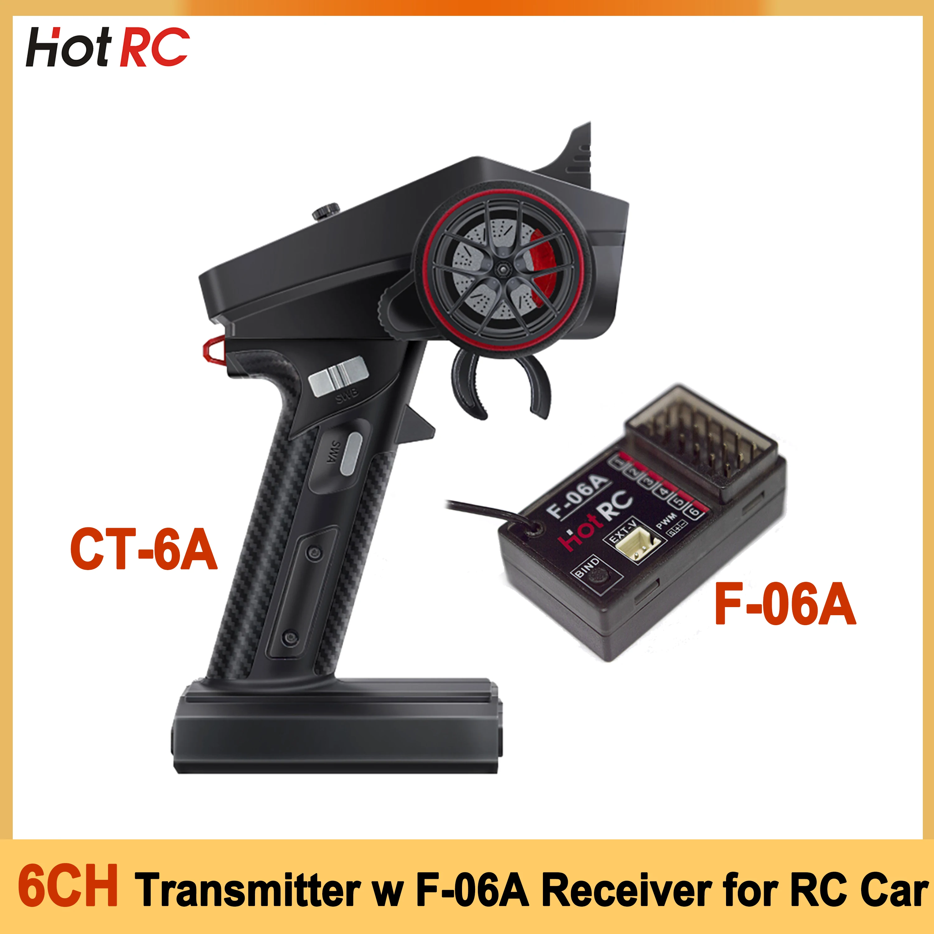 

H​otRC CT-6A 6CH 2.4GHz Radio System One-handed Control Transmitter Remote Controller with F-06A PWM Receiver for RC Car Model