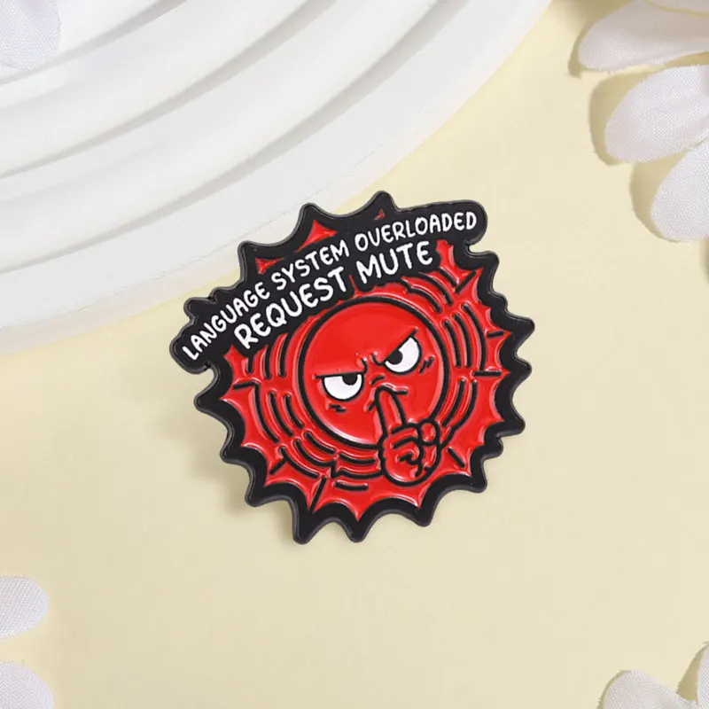 Cartoon Angry Red Sun Badge Request Mute Enamel Pins Fashion Lapel Brooches Metal Backpack Clothes Jewelry Gift for Friends
