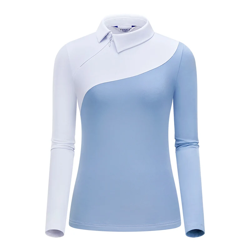 TTYGJ 2023 New Autumn Golf Women's Clothing Long Sleeve T-shirt Shirt Collar Panel Contrast Sunscreen Slim Fit Top