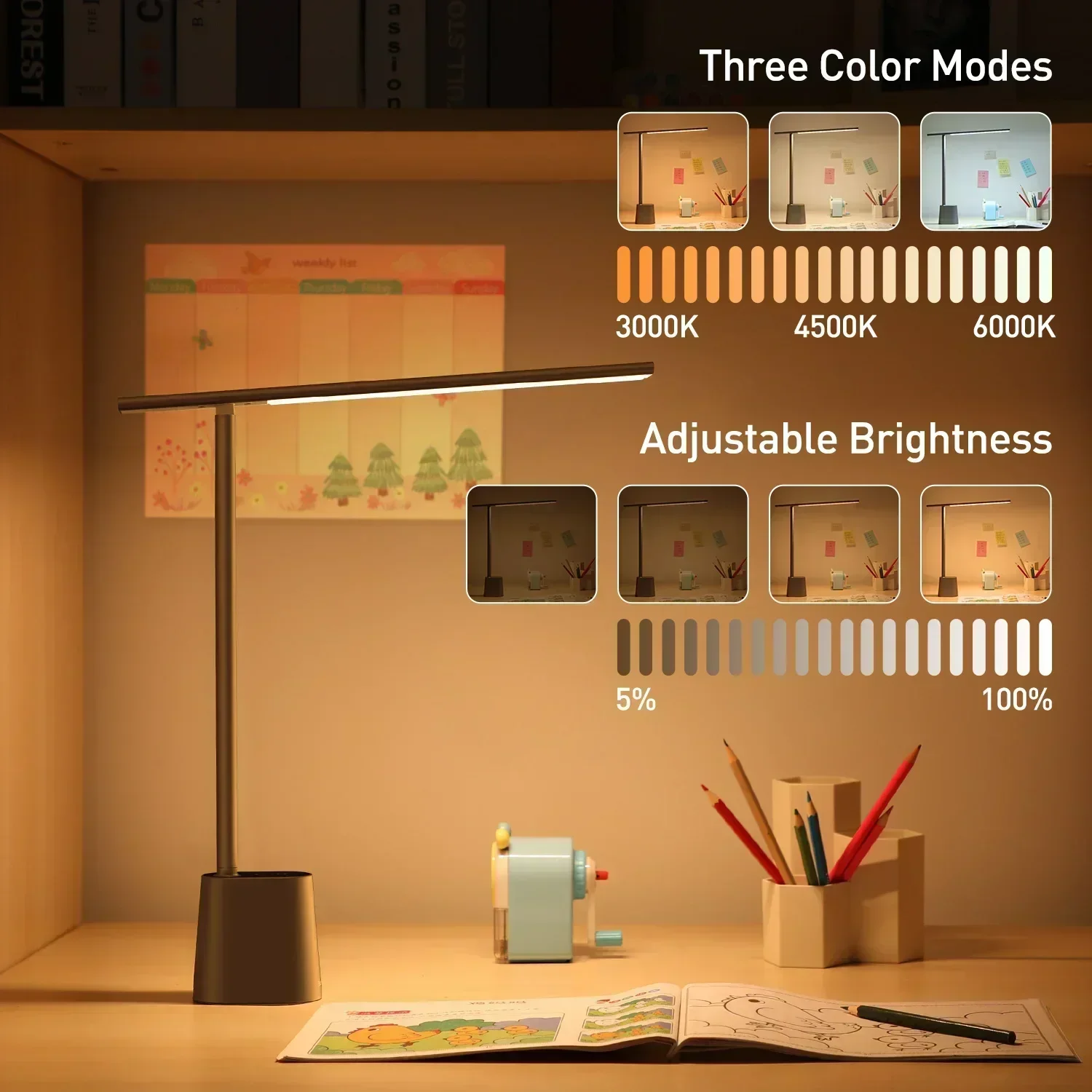 Baseus-Lámpara LED de escritorio, protección ocular, estudio, luz de oficina regulable, lámpara de mesa plegable, brillo adaptable inteligente, lámpara de noche para lectura