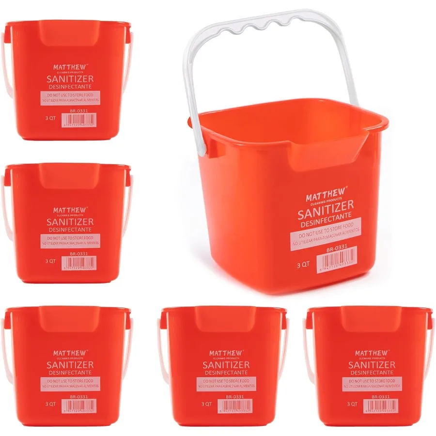 

3 Quart Plastic Pail Set of 6 Square Containers with BuiltIn Spout and Handle for Home Office Commercial Restaurant Use Wash Ri