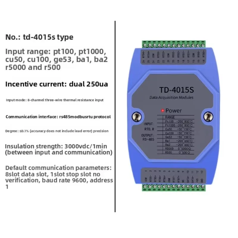 Multi Channel Pt100 Thermistor Plastic Industrial Temperature Acquisition Module I-Solated To 485 Modbus Card Taihua TD-4015S-image