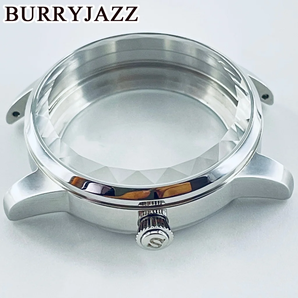 BURRYJAZZ 33mm For NH35 NH36 Movement Transparent Backcover Case Ladies Women's Lace Glass Design Cocktail Stainless Watch Case