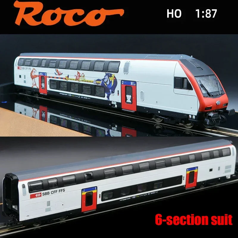 ROCO HO Type 1/87 Train Model 74713-8 IC2000 Double-decker Coach Six Sections with Tail Lights Set Train Model Toy