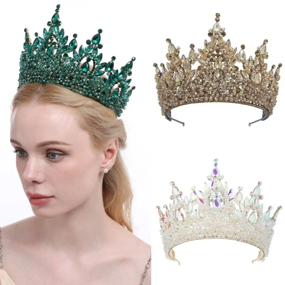 Luxury Oversized Baroque Crown Electroplated Hair Jewelry Queen Princess Tiara Headpieces Cake Decorations Crystal Cake Topper
