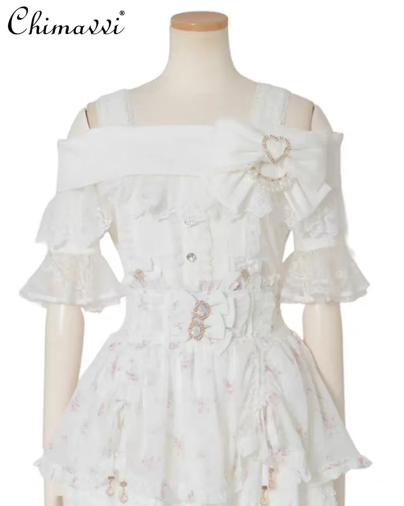 

Liz New Princess Lolita Top Japanese Mass-Produced Sweet Bow Classic Off-Shoulder Double Strap Sweater Fairy Girl Pullover