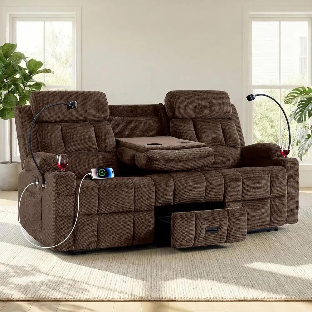 

Loveseat Recliner Soa, lip-Down dle Backrest Design, Oversized 3-Seater Reclining Soa with Storage Der, Dual Manual Recliner wit