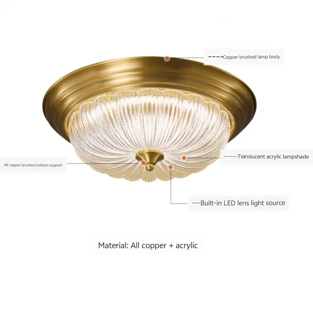 All copper LED round ceiling lamp, luxurious ceiling lamp for villa bedrooms