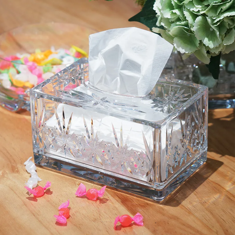 Light luxury transparent plastic modern simple rectangular tissue box multi-purpose storage carton home hotel