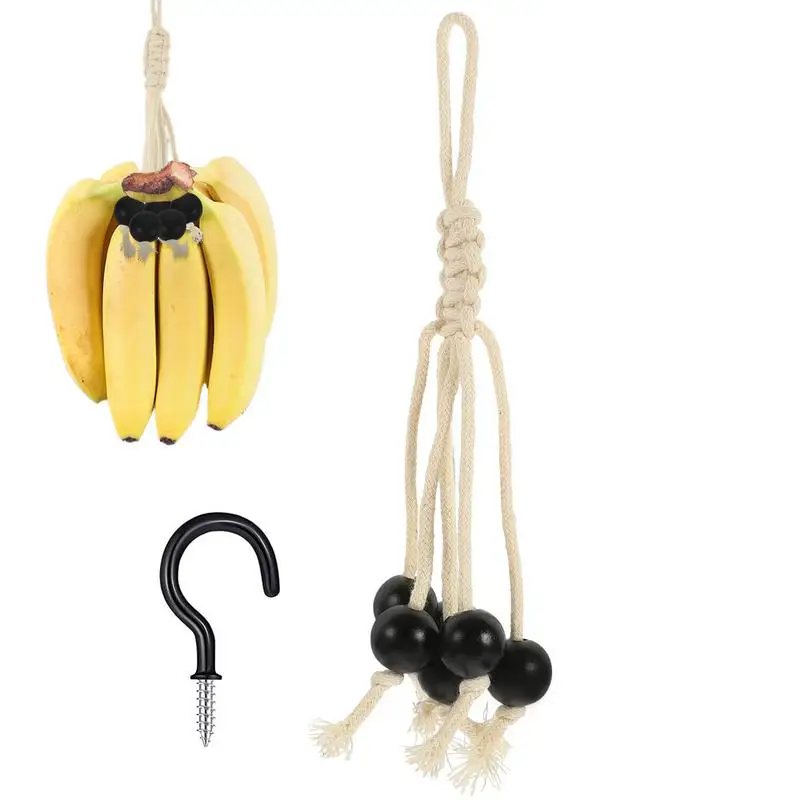 Banana Storage Hanger Lanyard Cotton Rope Holder For Bananas Wooden Beads Banana Holder Banana Macrame Hanger For Grape