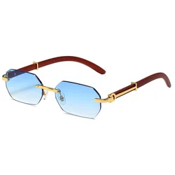 Erkekler Kadınlar için Trendy Çerçevesiz Güneş Gözlüğü Çerçevesiz Dikdörtgen Ahşap Çerçeve güneş gözlüğü Retro Shades Yaz Seyahat Gözlük UV400