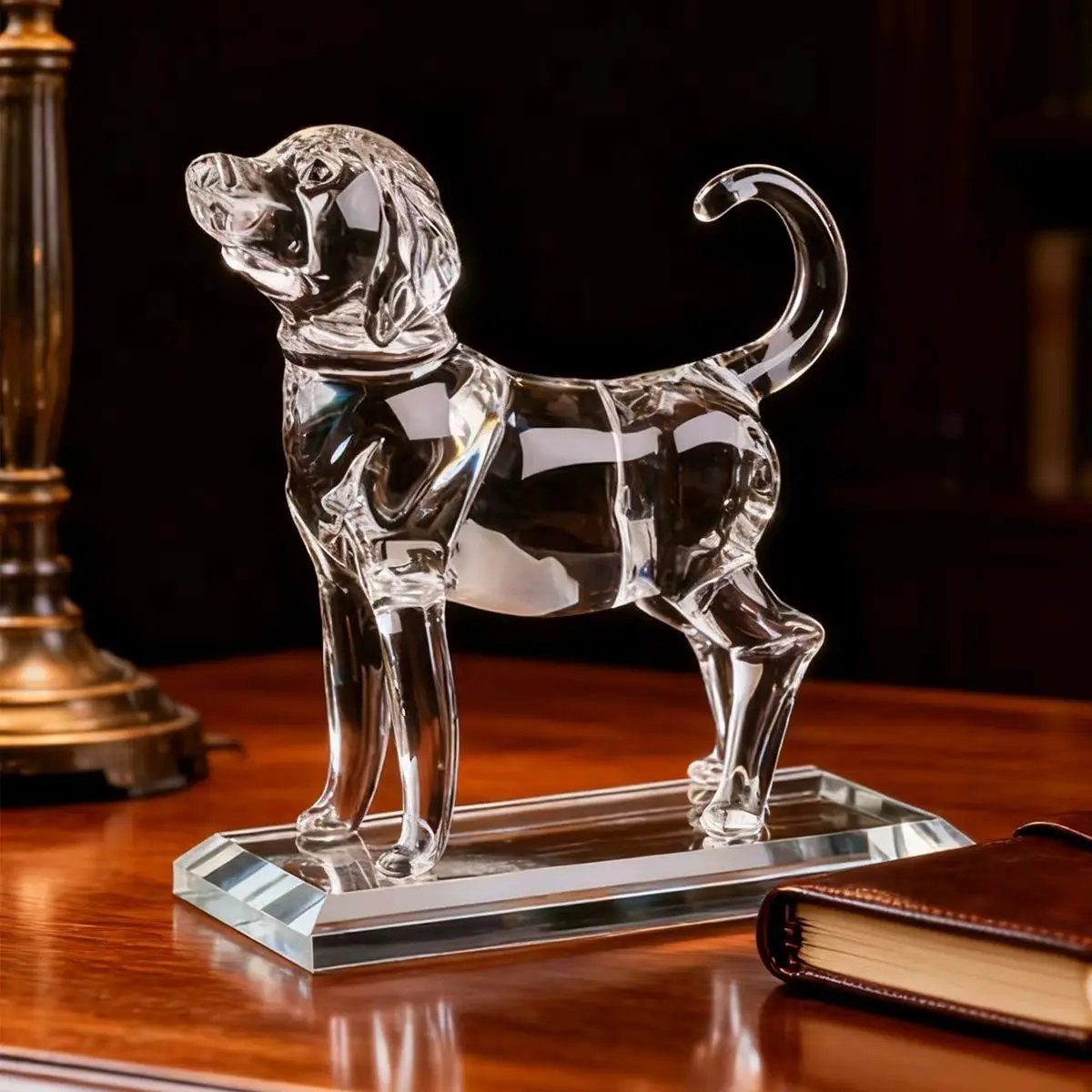 Crystal Dog Statue Feng Shui for Wealth and Protection, Lucky Money Dog Figurine for Living Room Office Desk,Business Gift