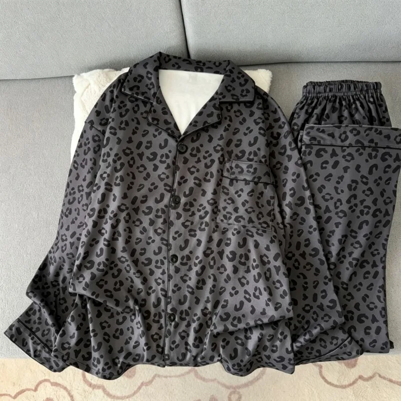 Cozy Gentle Breathable Daily Indoor Nightwear Men Autumn Winter Lapel Collar Button‑Up Long Sleeve Sleep Suit Relaxed Loungewear