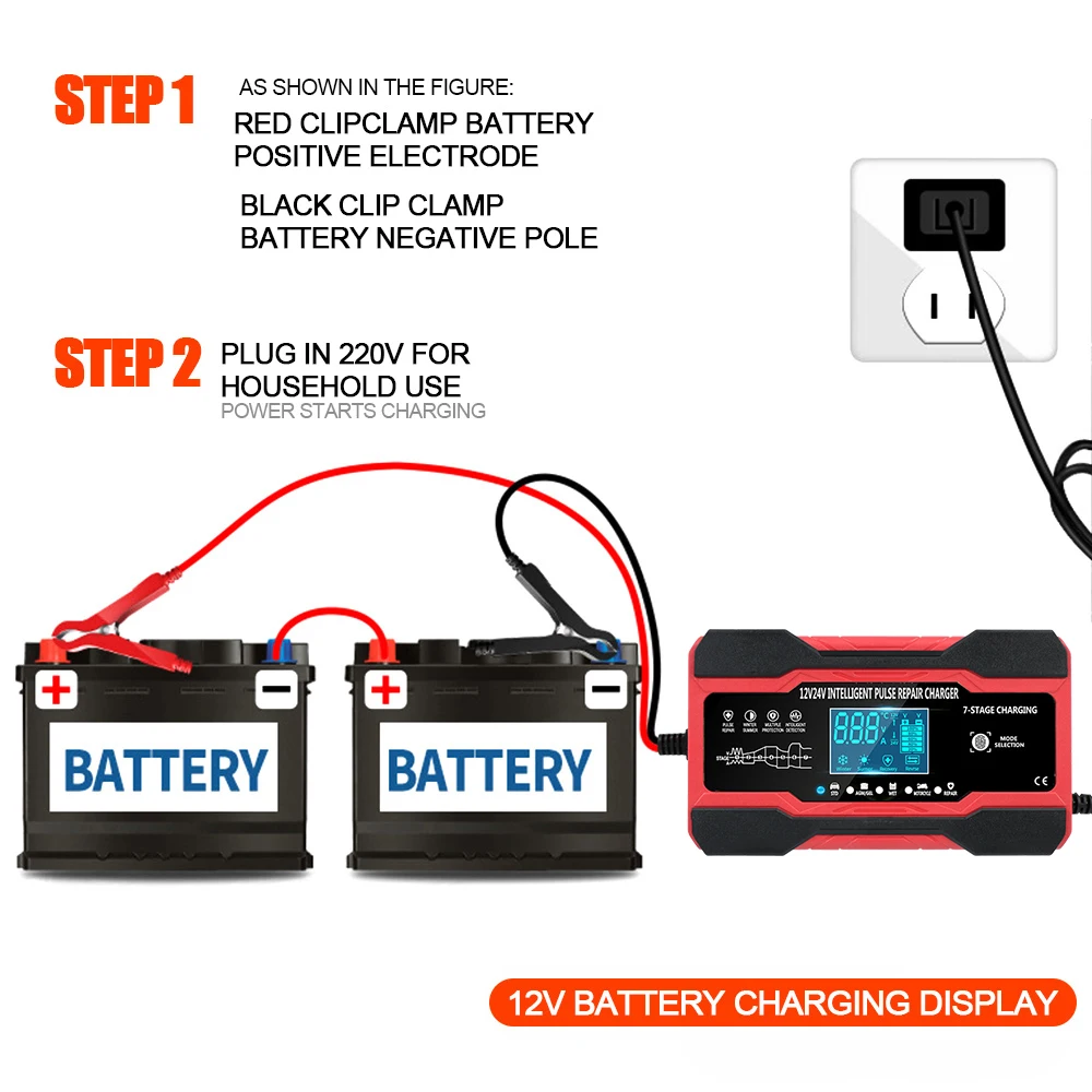 Digital Display Battery Charger Pulse Repair Wet Dry Lead Acid Battery Full Automatic Car Battery Charger 12V 10A / 24V  5A