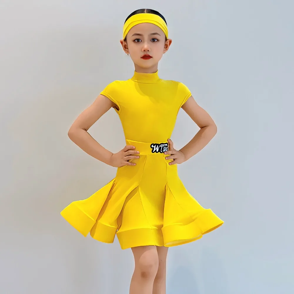 Children's Latin Dance Costumes Short Sleeves New Velvet Summer Autumn Practice Grade Test Competition Regulations