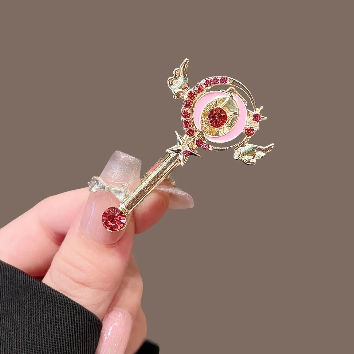 1/2pcs Beautiful Girl Warrior Hits Diamond Studded Magic Wand Hair Clip Pink Dreamy Super Eye-catching Lit Up Playful Styling
