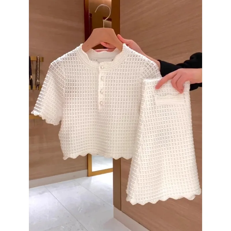 French Style Floral Dress Set for Women's Summer Wear Paired with A Complete Set of Pearl Collar Hollow Knit Sweater image 6