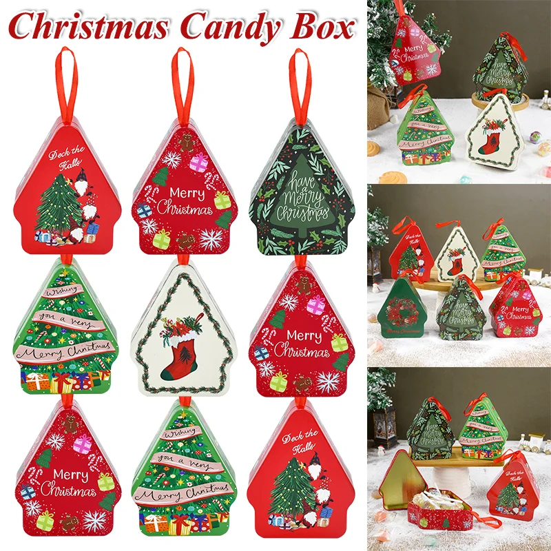 

Christmas House-shaped Candy Box Cartoon Printed Tinplate Case Cookie Tins Storage Container With Lids For Home Navidad New Year