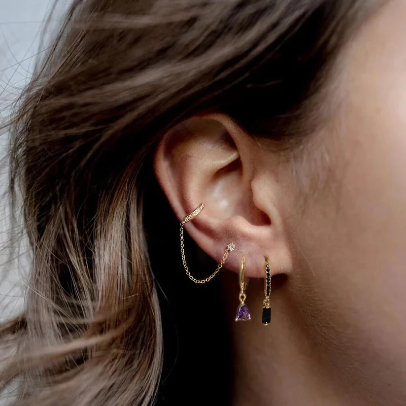 Vintage Hip Hop Chain Earrings For Women 925 Sterling Silver Hanging Earring Ear Cuffs Stud Earring Jewelry Wedding Party Aretes