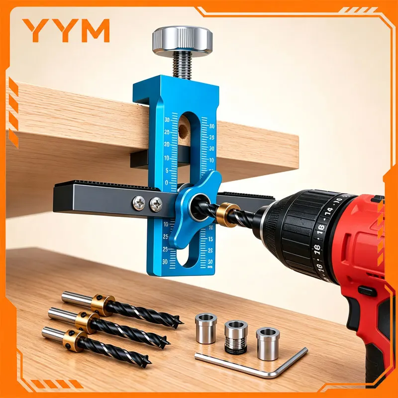 YYM Woodworking 2-in-1 Cabinet Door Panel Installation Positioner 6/8/10mm Rebounder Punched Mounting Jig