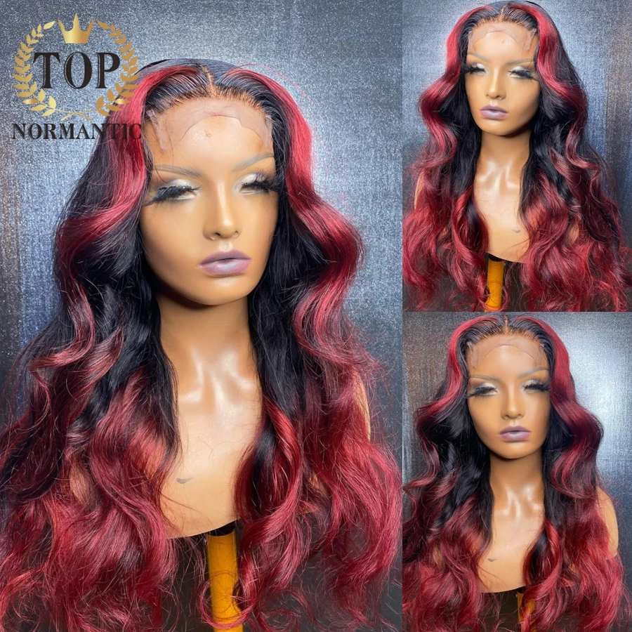 

Topnormantic Highlight Red Color 13x6 Lace Front Wigs for Women Remy Brazilian Human Hair Body Wave Wig Preplucked Hairline