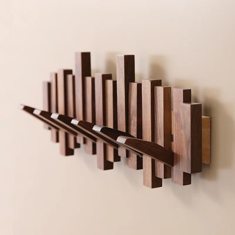 

Black Walnut Clothes Rack Creative Piano Keys Coat Hanger Bedroom Wall Mounted Storage Stand Versatile Practical Clothes Hooks