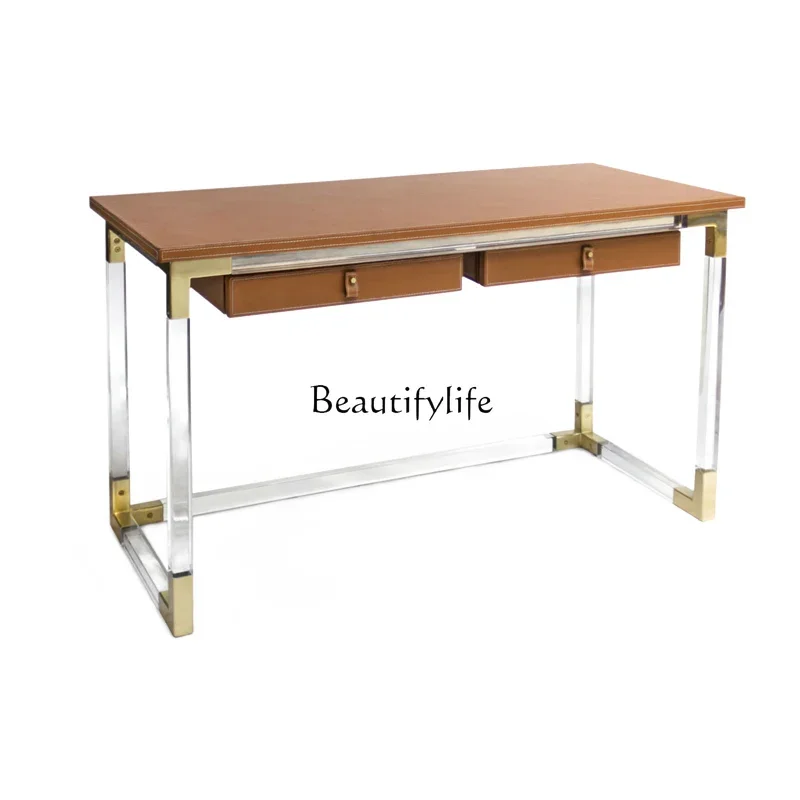 

FG10Modern light luxury transparent acrylic desk plexiglass metal combined writing desk