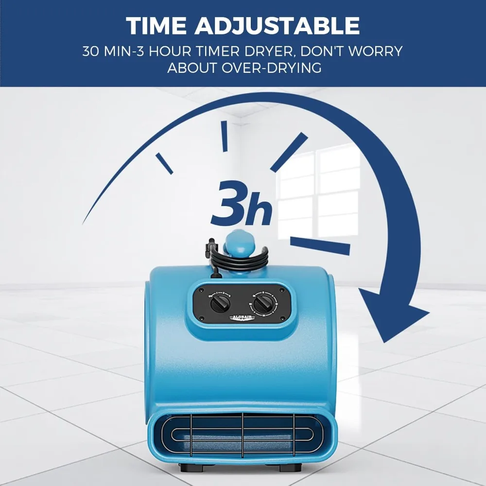 مروحة نفخ محرك الهواء 2000 CFM للصناعة، مروحة تجفيف الأرضية، مجفف السجاد - مؤقت، فلتر، قابل للتكديس، 3 سرعات، 5 Adj