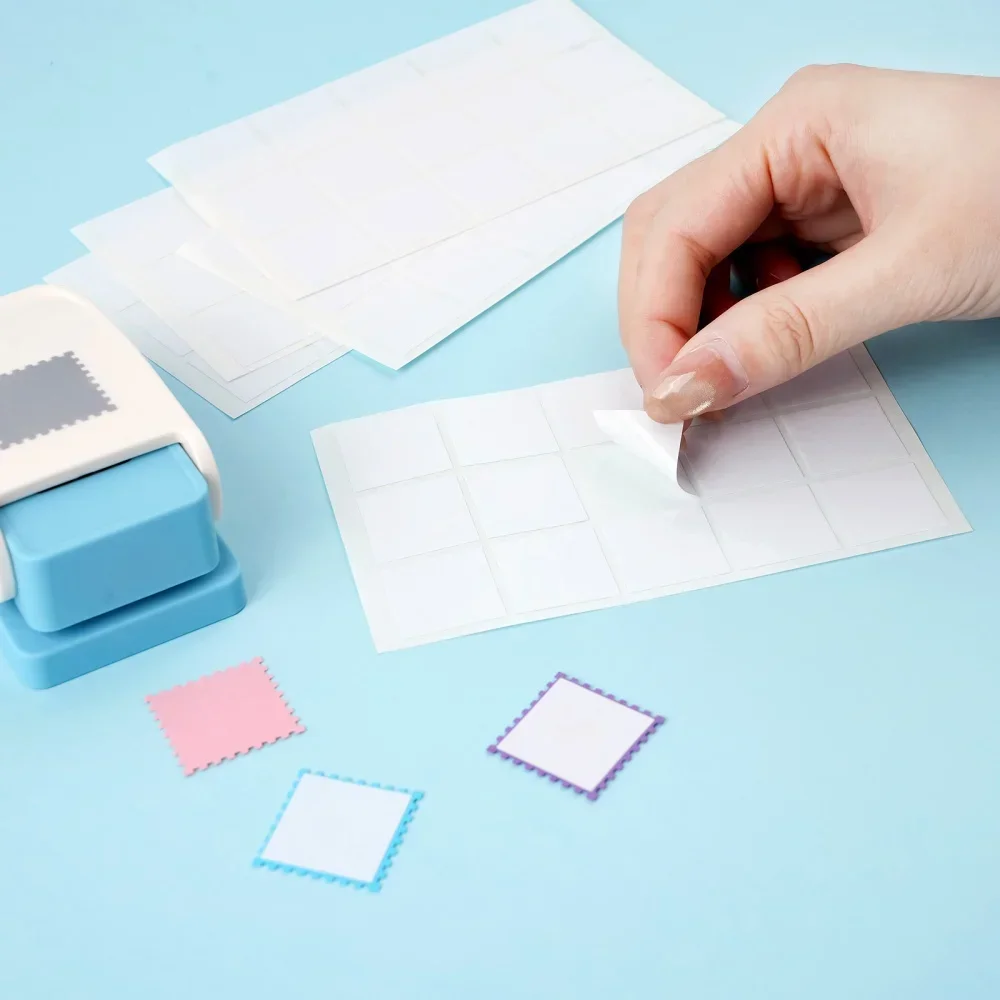 1x0.8/1x1inch Postage Stamp Punch Tool 10xRectangle/Square Double-Sided Adhesive Stickers for Postage Stamp Punch Paper Shapes