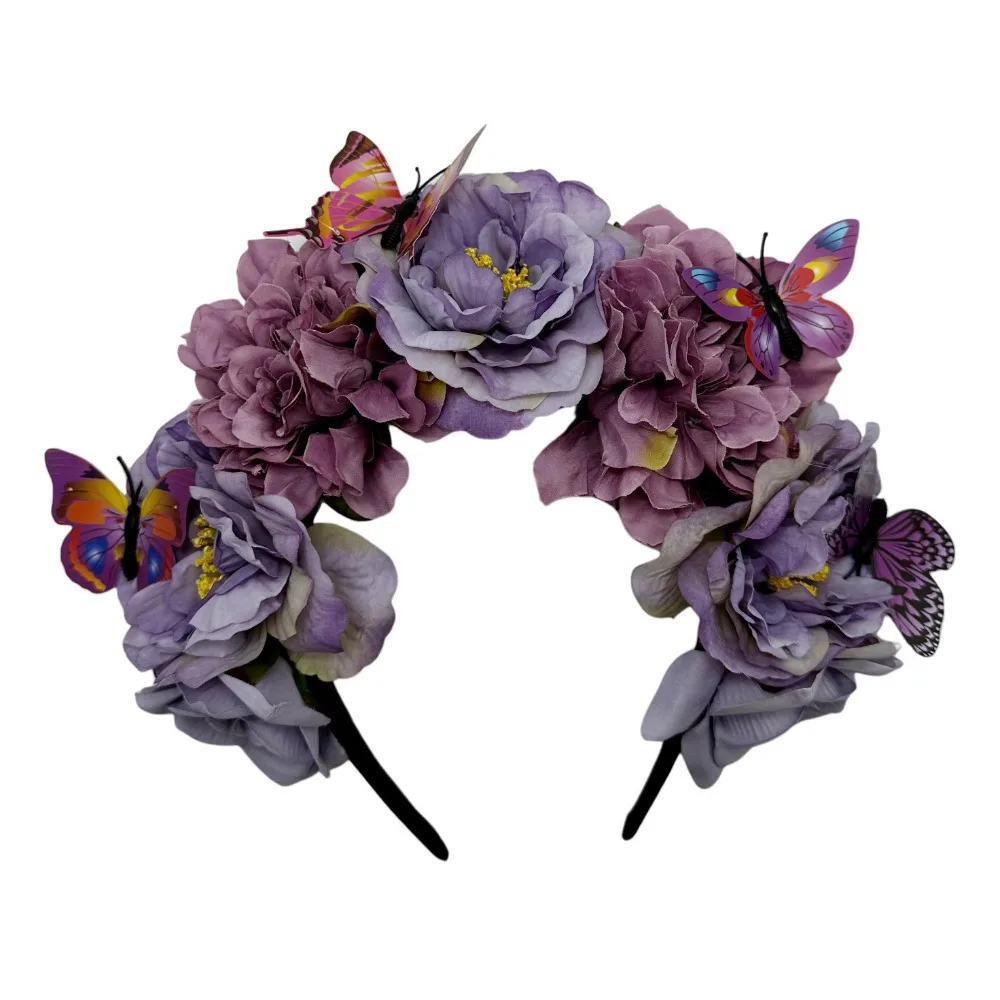 

Trendy Bohemian Flower Hairband Faux Floral Butterfly Headdress Floral Crown Hair Hoop Headpiece Ethnic Style