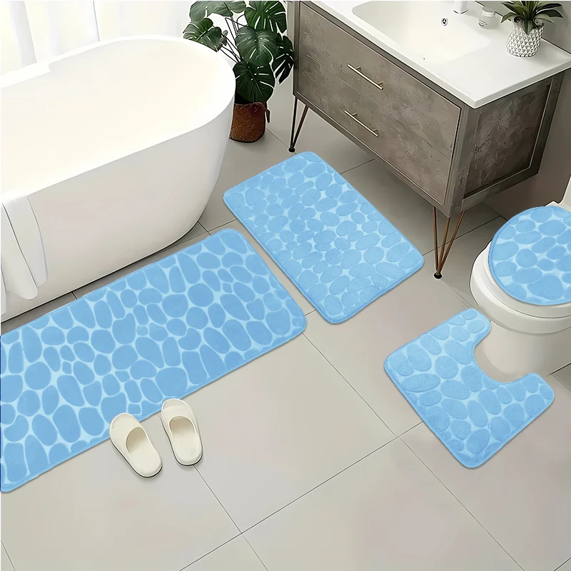 Cobblestone Bathroom Mat Super Absorbent Bath Carpet Washing Machine Non-slip Quick-drying Floor Rug Toilet Lid Cover Toilet Mat