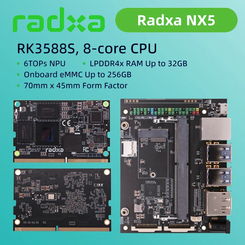 

Radxa NX5 8-core RK3588S Board GPU,8K HDMI 260-Pin SODIMM NPU, Golden Finger Edge Connector, Single Board