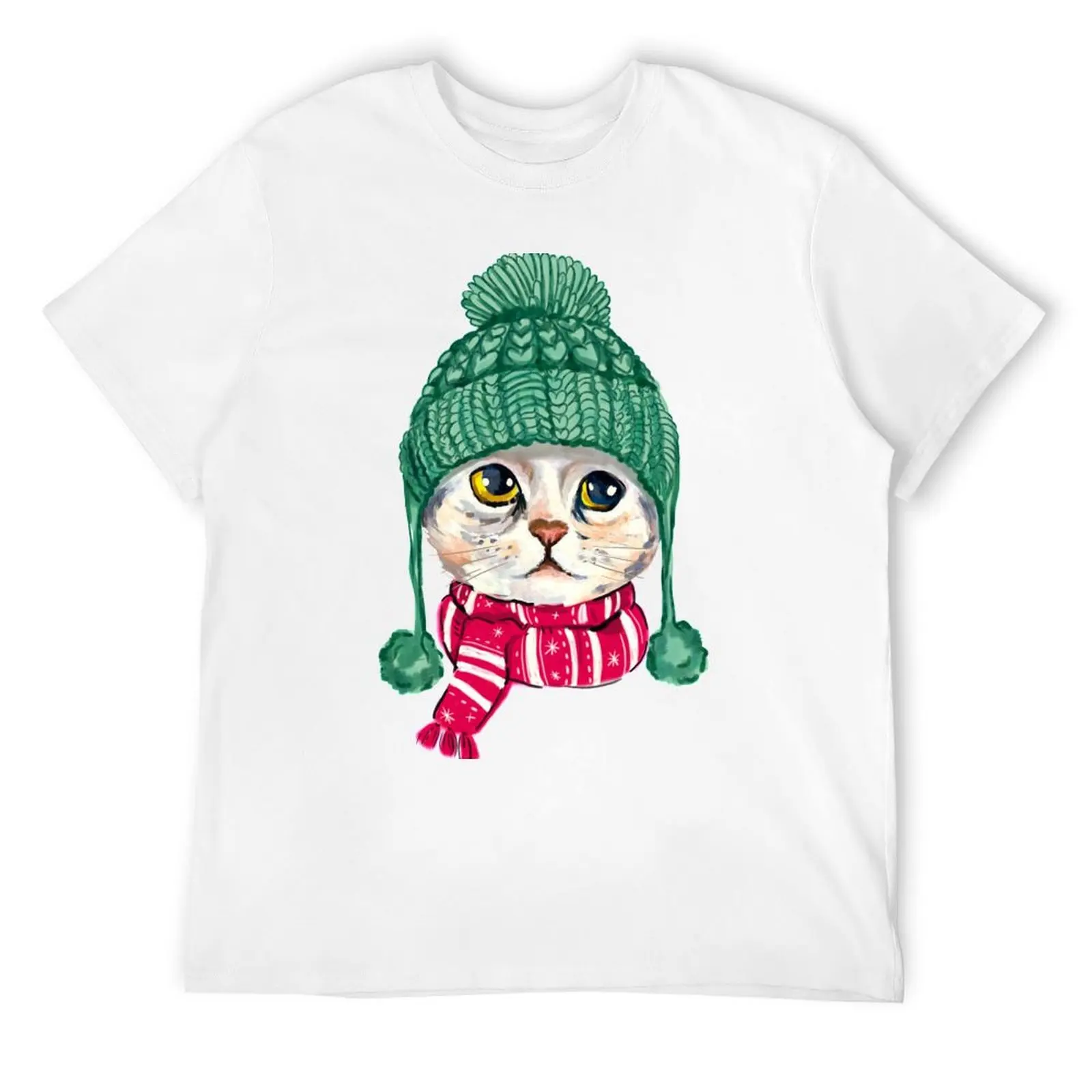 Cat Wearing Beanie And Scarf T-Shirt cotton graphic tees cheap stuff oversized t shirt t shirt for men