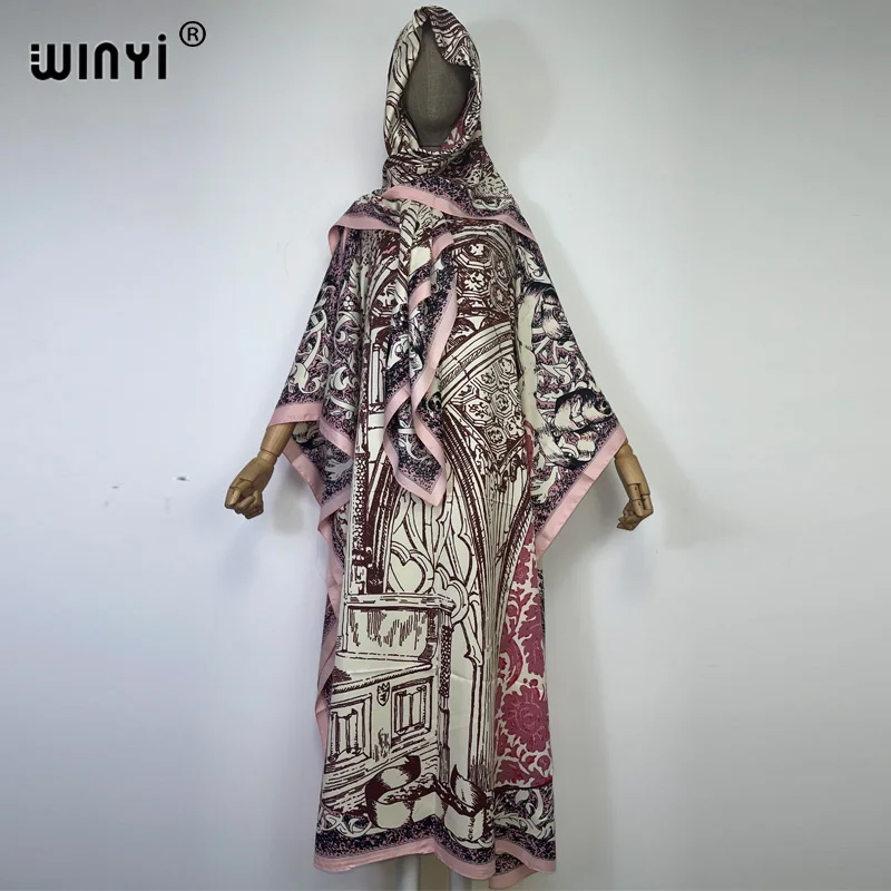 2022 WINYI Elegant Muslim Dress Women Printed Sundress Kaftan Turkey Abaya Hijab Vestidos Belted Female Robe Islam Clothing