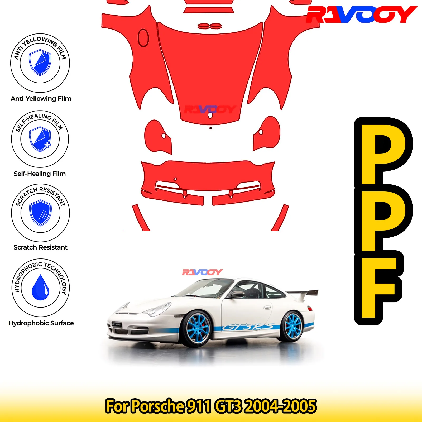 

Для Porsche 911 GT3 2004-2005 глянцевый матовый черный предварительно вырезанный передний комплект PPF, защитная пленка для краски