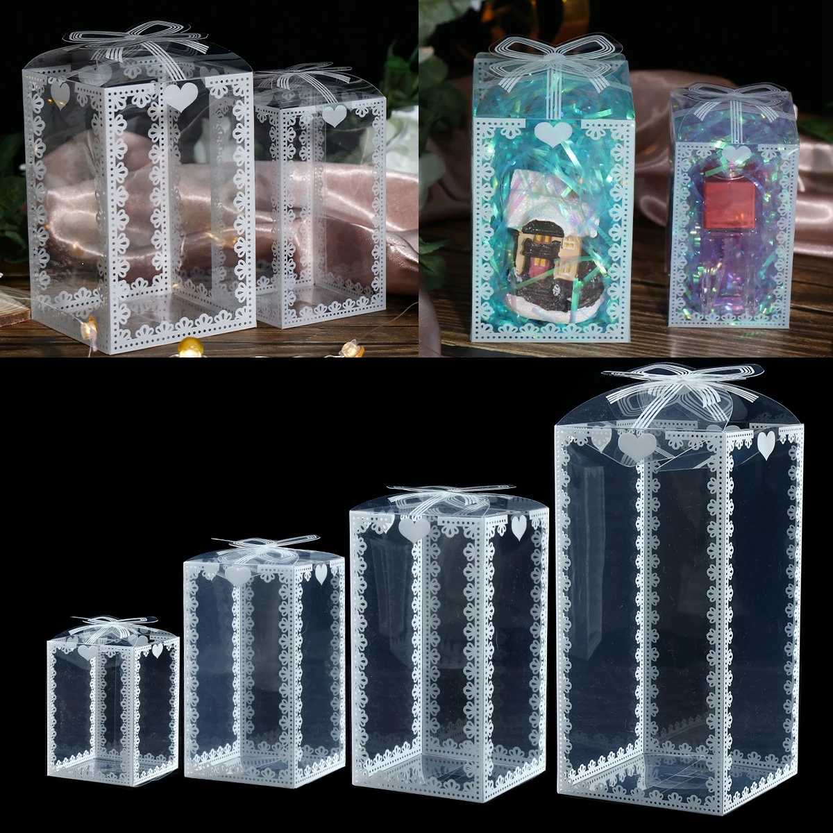 10pcs Transparent Printed PVC Boxes Birthday Wedding Party Decor Valentine Chocolate Candy Box Cake Packaging Event Gifts Box