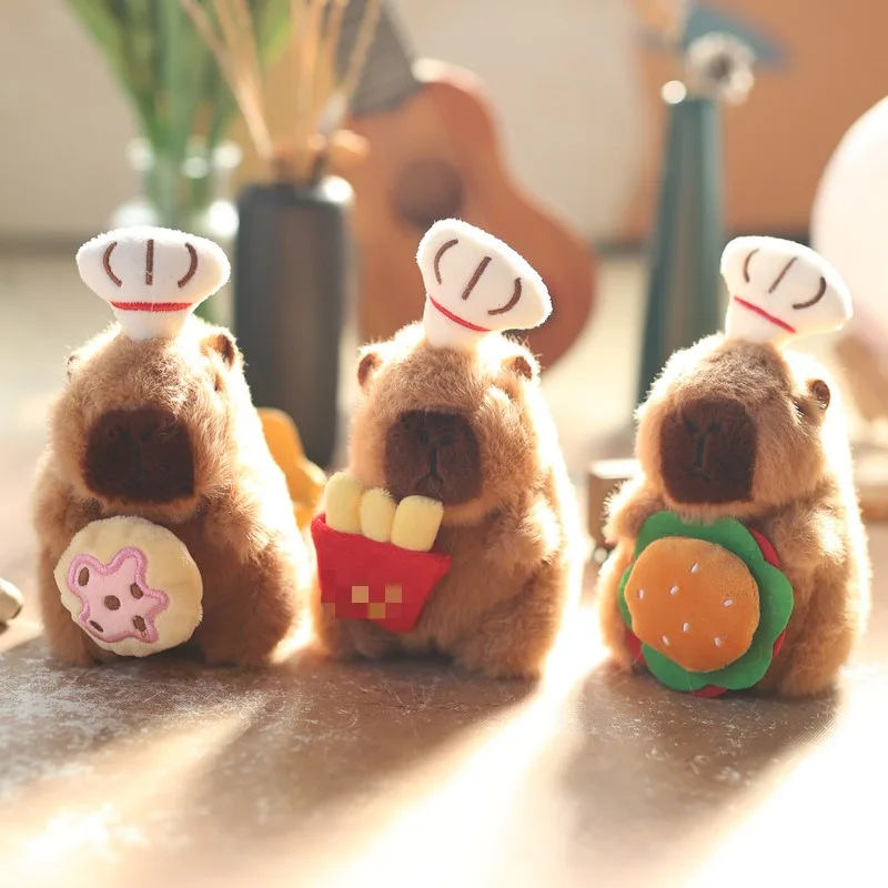 Stuffed Animals Plush Capybara Keychain Kawaii Exquisite Soft Chef's Hat Creative Brithday Gift for Best Friend or Children