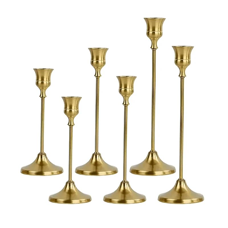 3-12PCS Vintage Elegant Style Metal Candlestick Holders Copper Color Tabletop Candle Holder Suitable for Wedding Anniversary ZYF