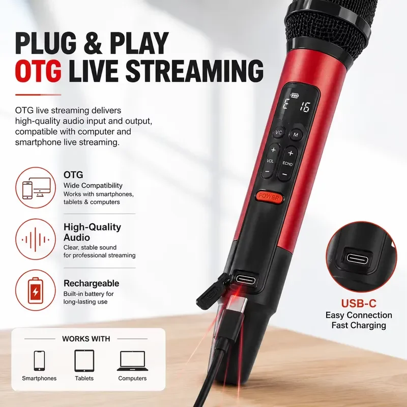 BOLRZO K9 all-in-one sound card microphone AI noise reduction handheld karaoke microphone, suitable for mobile live broadcast