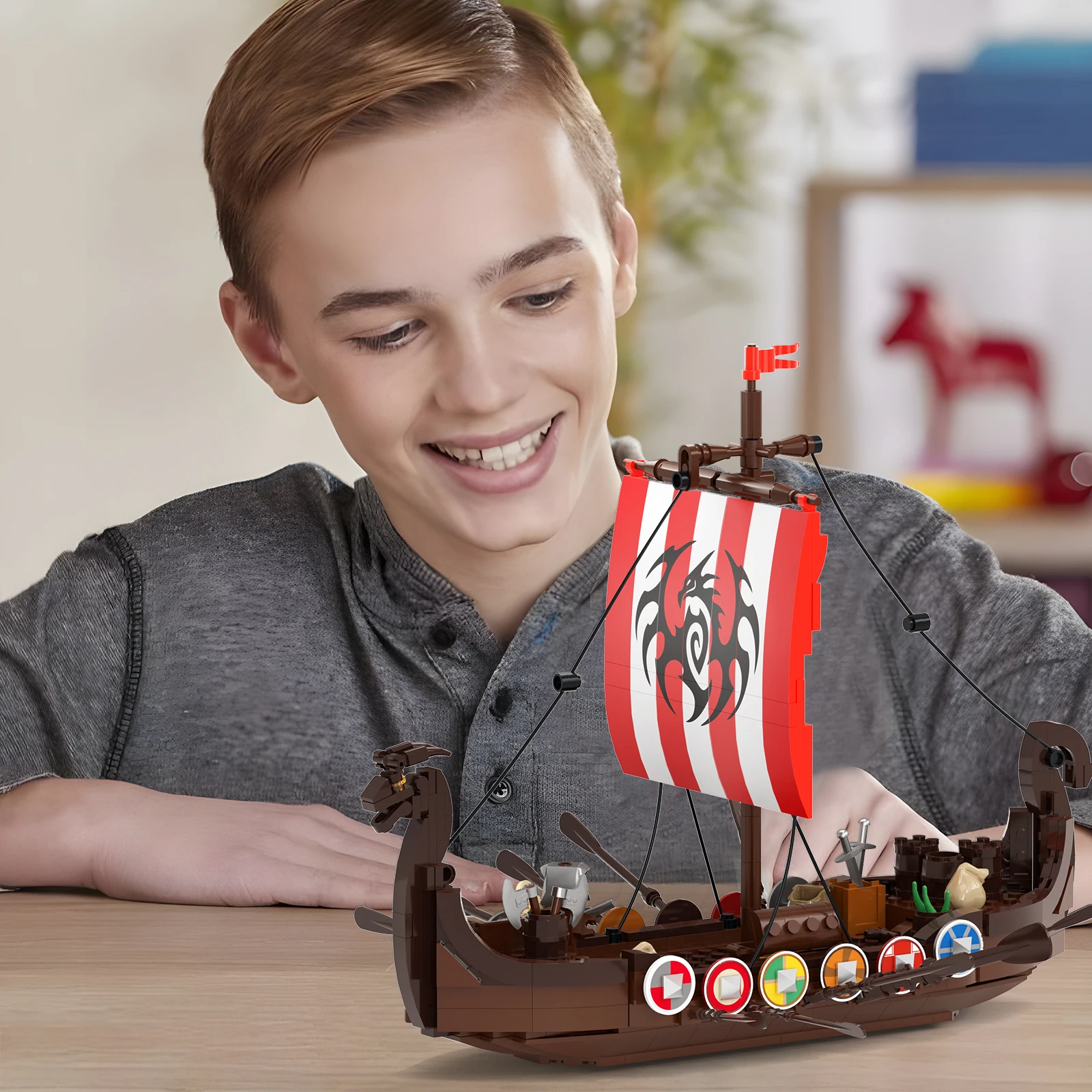 MOC-décennie s de jouets modèles Dragon Sunshine pour enfants, viking-longship, briques de bateau Dragon, Vibasin Sunshine Sailing, 7.5 Aate Sunshine, cadeau d'anniversaire