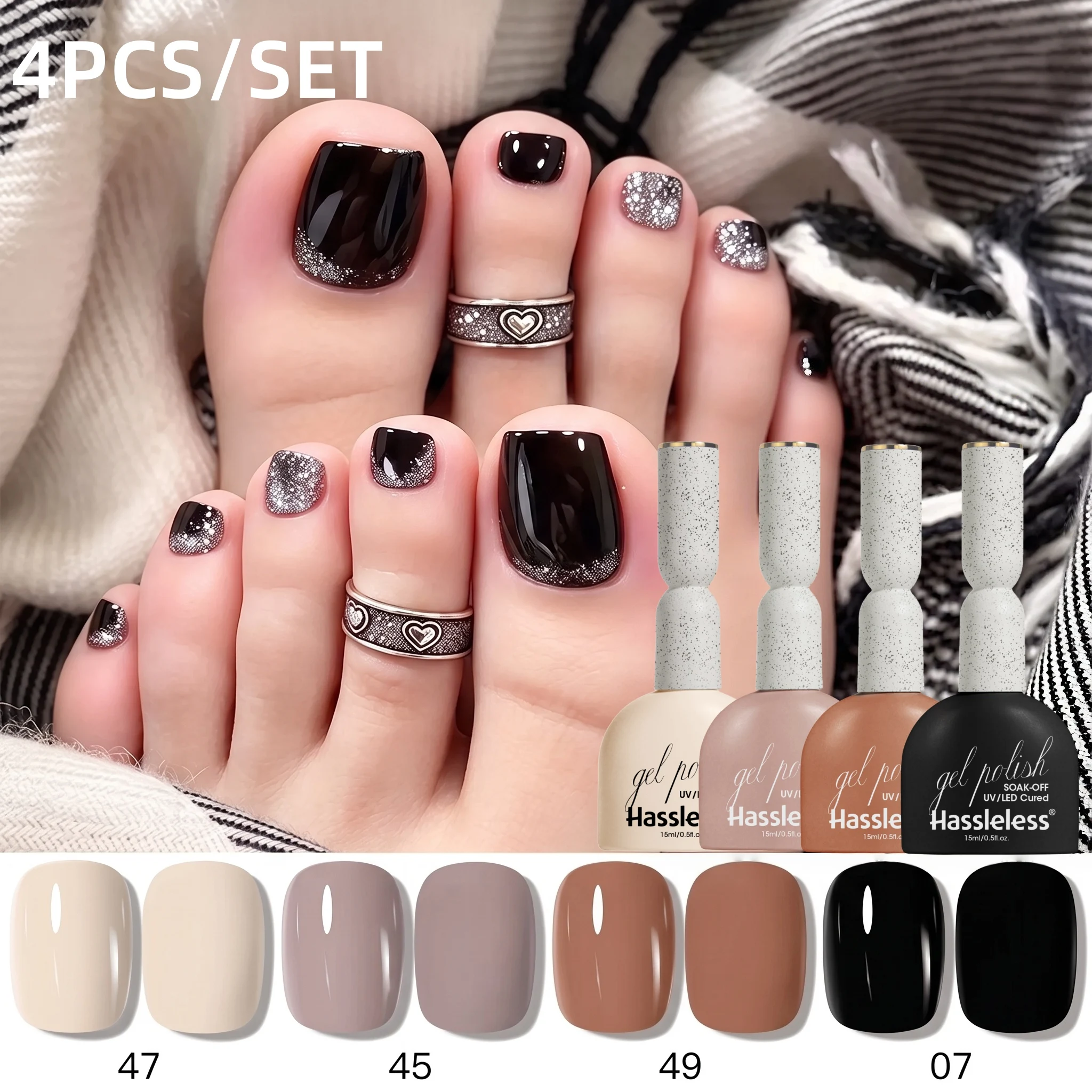 Hassleless 4Pcs Atmospheric Nail Gel Polish Set, Fashionable and Versatile Color Scheme, Suitable for Home Nail Salon Diy, Compatible with Solid Colors, French Manicure, and Toenail Designs, Women's Nail Tools, Suitabl