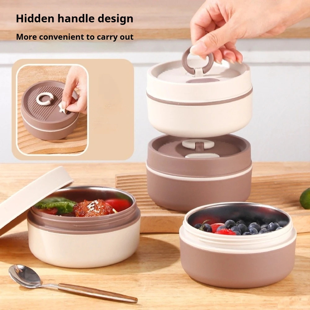 1Pcs Portable Lunch Box Stackable Leakproof Container Microwave Heating Round Shape Food Container for Office School
