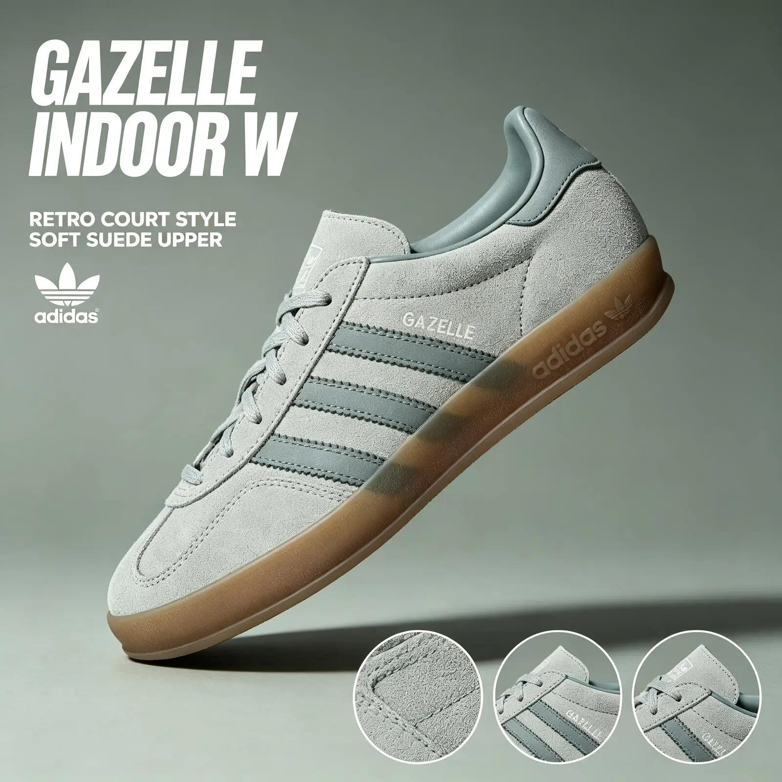 Adidas GAZELLE INDOOR W IH9219 Originals Cow Split Leather German Army Trainers Linen Green Wear-Resistant T-Toe Sneakers