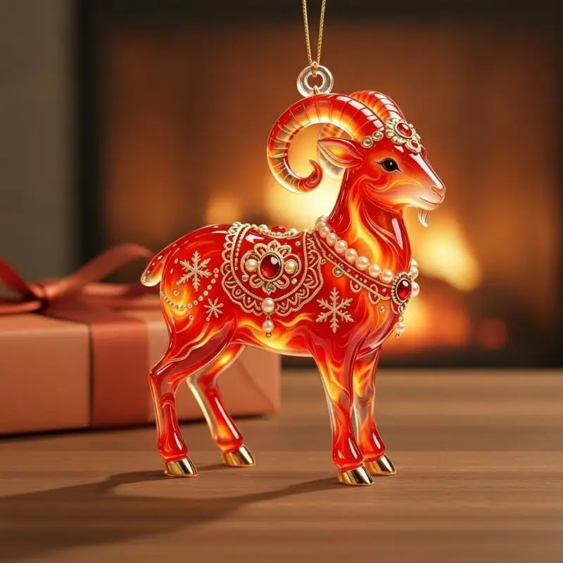 New 2D Flat Shiny Goat Hanging Ornament Artificial Acrylic Simulation Pendant for Thanksgiving Holiday Decor Gift