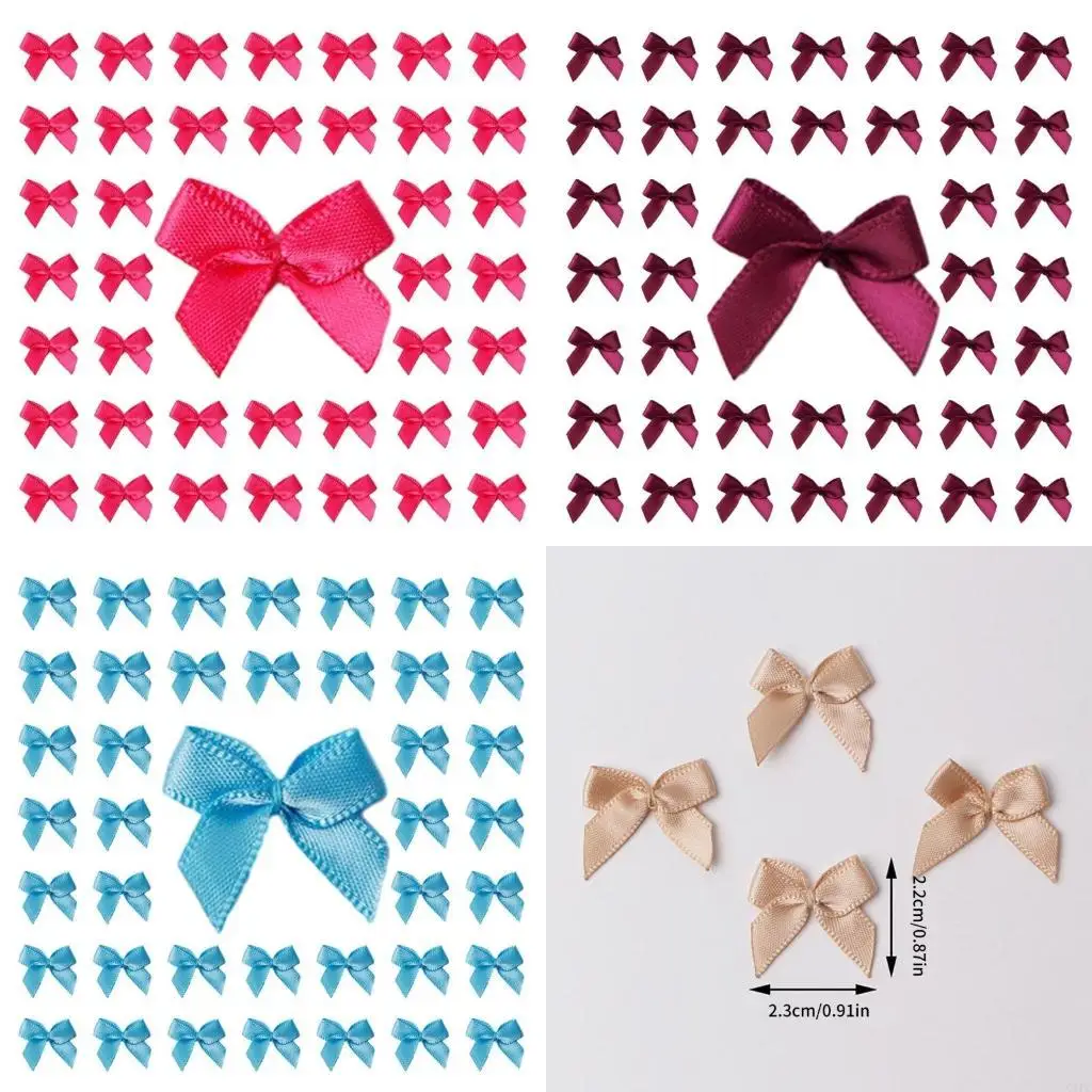  200 Pcs Mini Bows Small Ribbon Bows Bowknot Flowers Appliques DIY Craft for Sewing Scrapbooking Wedding and Gift