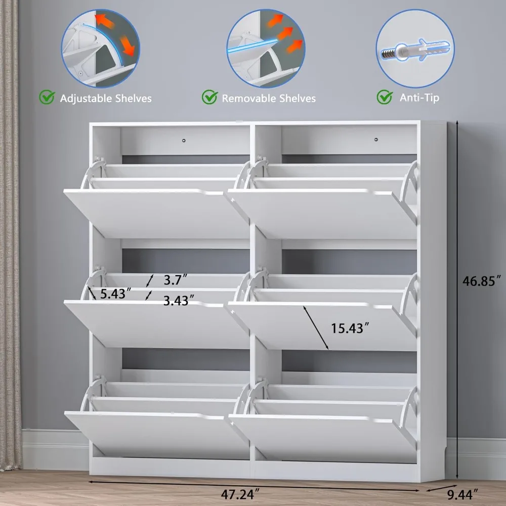 خزانة أحذية رفيعة وضيقة قائمة بذاتها مع 6 أدراج قابلة للطي لتخزين منظم الأحذية في المدخل #6