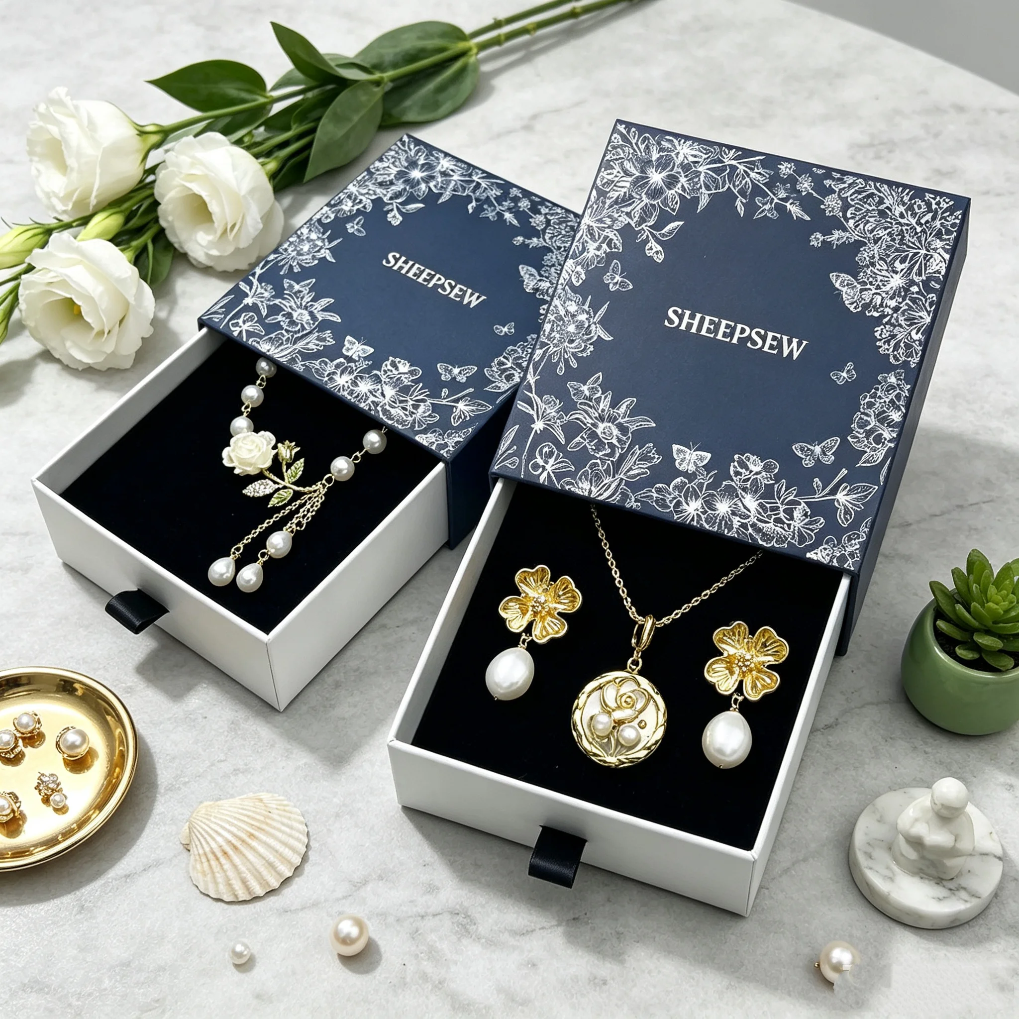 50pcs Sheepsew Custom Paper Ring Earring Bracelet Pendant Necklace Packaging Drawer Jewelry Packaging Box with Logo