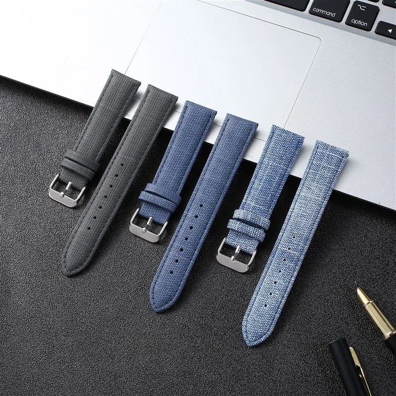 *NEW STYLE* Watch Strap Denim Leather Nylon Replacement Watch Band Woven Pattern Soft Canvas Leather Strap High Quality