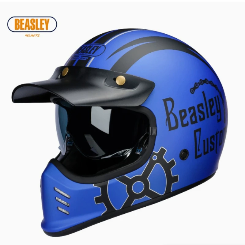 

HOT Beasley DOT ECE Approved Vintage Full Face Helmet Motorcycle De Moto Capacete Jet Helmet Motorbike All Seasons